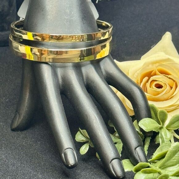 Lane Bryant Set of 2 Gold Bangle Bracelets Love - Picture 5 of 6